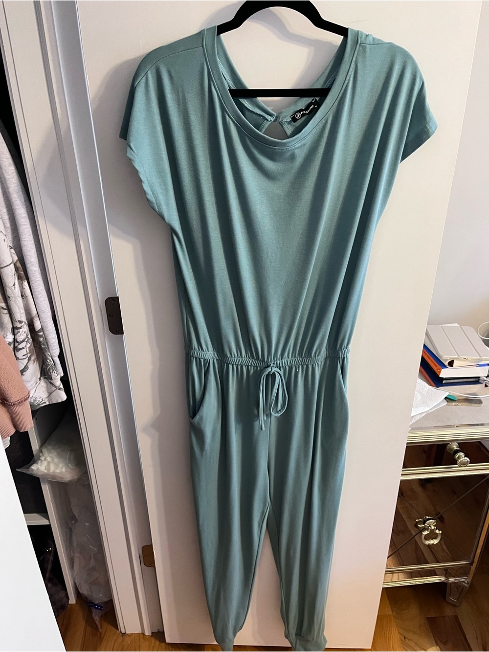 Light Teal Women's Jumpsuit with Drawstring Waist